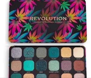 Revolution Multicolored Leaf Eyeshadow Palette - Teal, Pink, Gold, Green